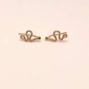 Unique Serpent Snake CZ Ear Climbers with Green Emerald Crystal Detail (1 Pair)